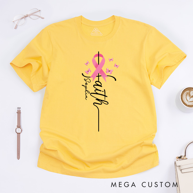 Personalized Faith Hope Love Pink Ribbon Breast Cancer Awareness Inspirational T-shirt