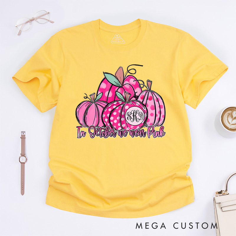 In October We Wear Pink Pumpkin Cancer Support T-shirt Breast Cancer Awareness Gift