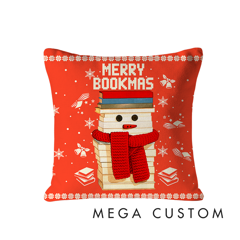 Personalized Christmas Bookworm Decorative Pillow Warm Holiday Gift for Book Lovers