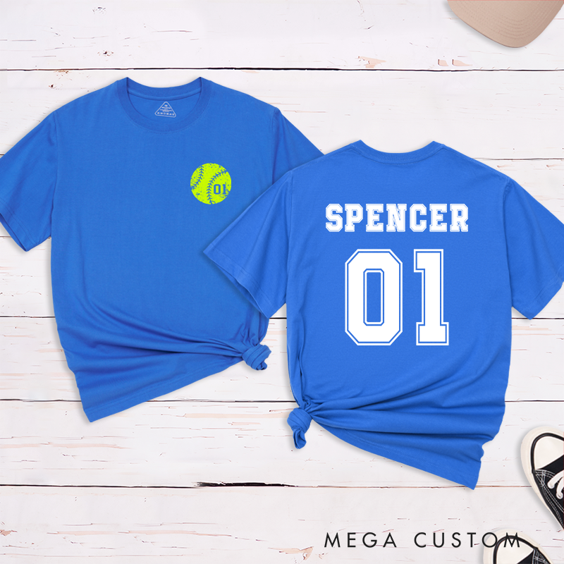Personalized Softball T-Shirt Design Featuring Custom Player Name Jersey Number and Bold Softball Graphic