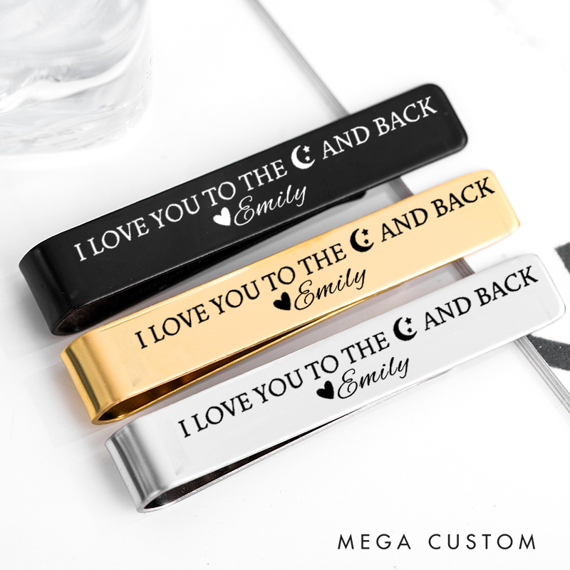 Personalized I Love You To The Moon And Back Engagement Wedding Tie Clip Silver Tie Bar