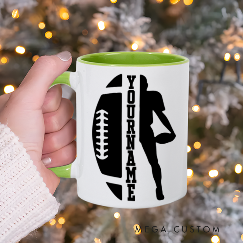 Personalized American Football and Rugby Player Design Mug with Custom Name
