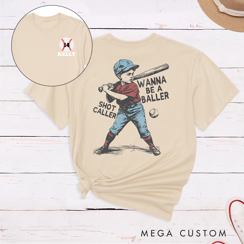 Personalized "Wanna Be a Baller" Vintage Baseball T-Shirt with Custom Name and Number  