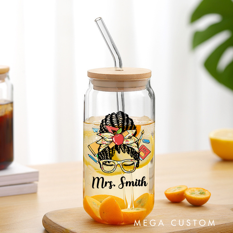 Personalized Teacher Tumbler with Lid and Straw Teacher Custom Glass Coffee Cup Practical Gift