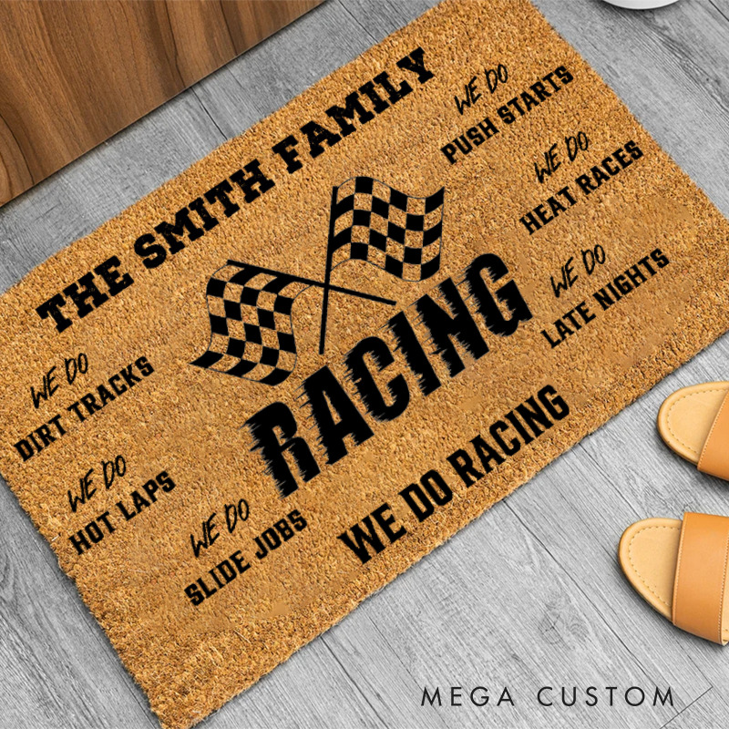 Personalized Doormat with We Do Racing Design for Racers and Racing Lovers