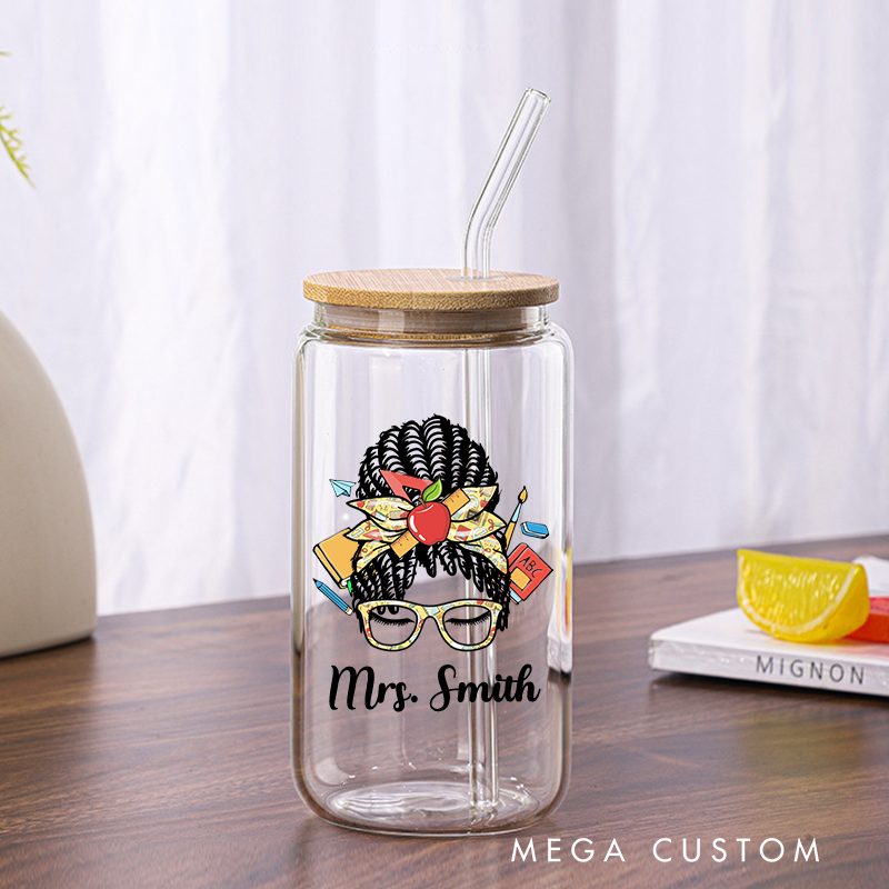 Personalized Teacher Tumbler with Lid and Straw Teacher Custom Glass Coffee Cup Practical Gift