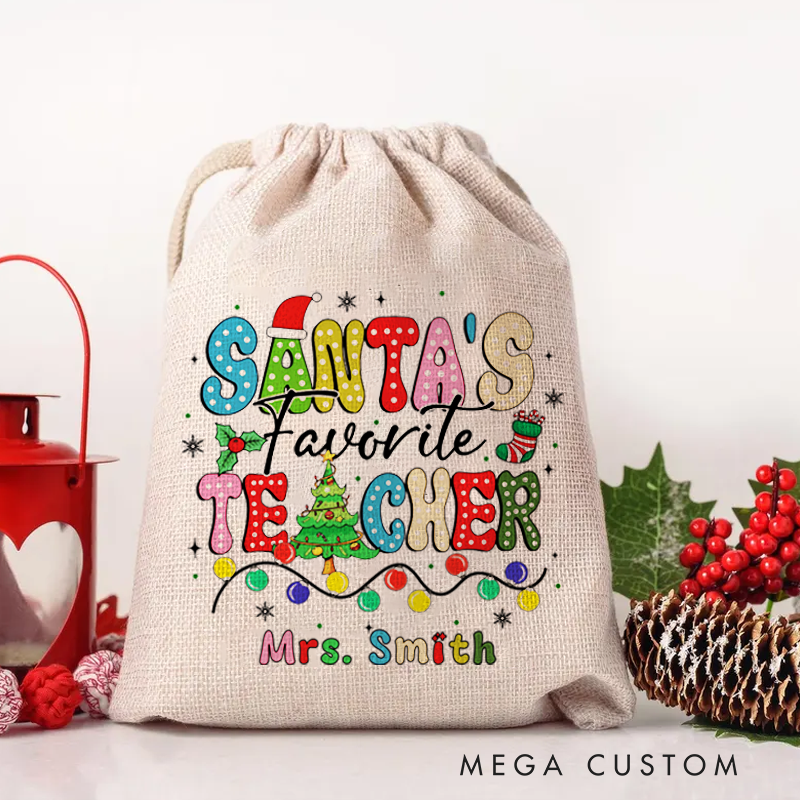 Personalised Christmas Santa Sack for Teachers Custom Cute Santa's Favorite Teacher Design Sack Christmas Gift