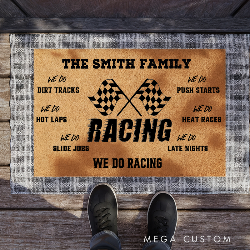 Personalized Doormat with We Do Racing Design for Racers and Racing Lovers