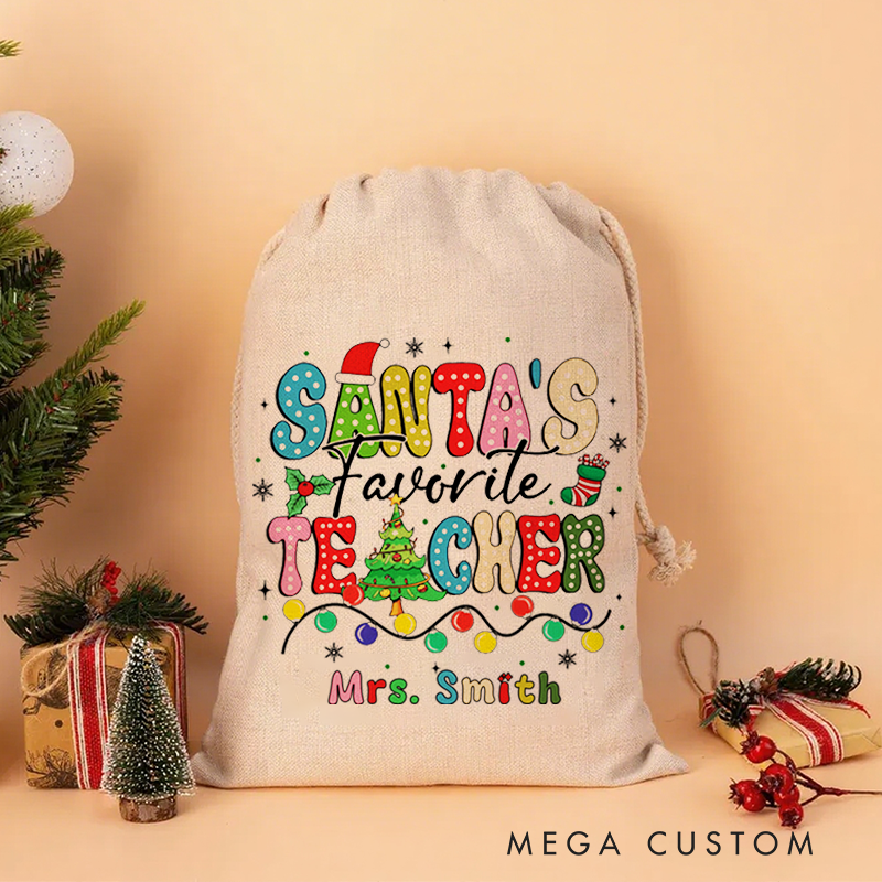 Personalised Christmas Santa Sack for Teachers Custom Cute Santa's Favorite Teacher Design Sack Christmas Gift