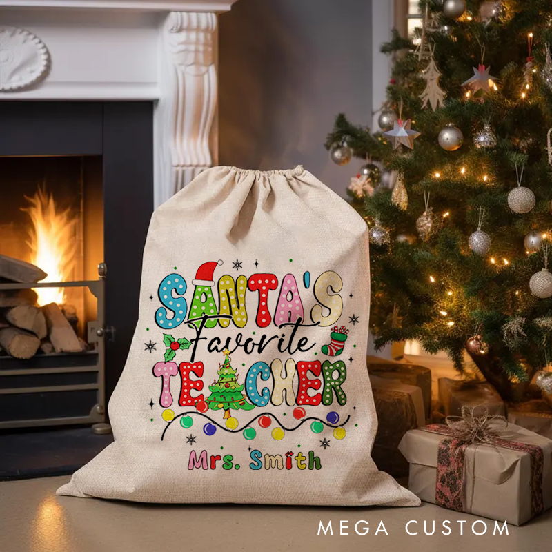 Personalised Christmas Santa Sack for Teachers Custom Cute Santa's Favorite Teacher Design Sack Christmas Gift
