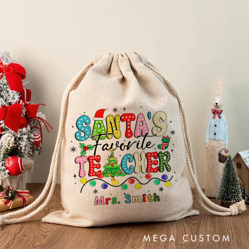 Personalised Christmas Santa Sack for Teachers Custom Cute Santa's Favorite Teacher Design Sack Christmas Gift
