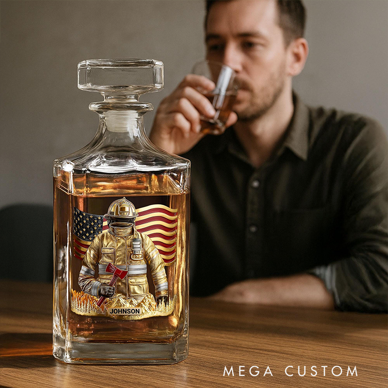 Personalized Firefighter Themed Whiskey Decanter Set Custom Name Gift for Fire Dept