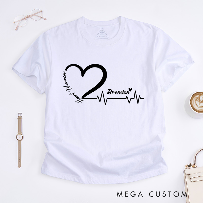 Personalized Heart Warrior Awareness Cardiology Heart Disease Month Awareness T-Shirt