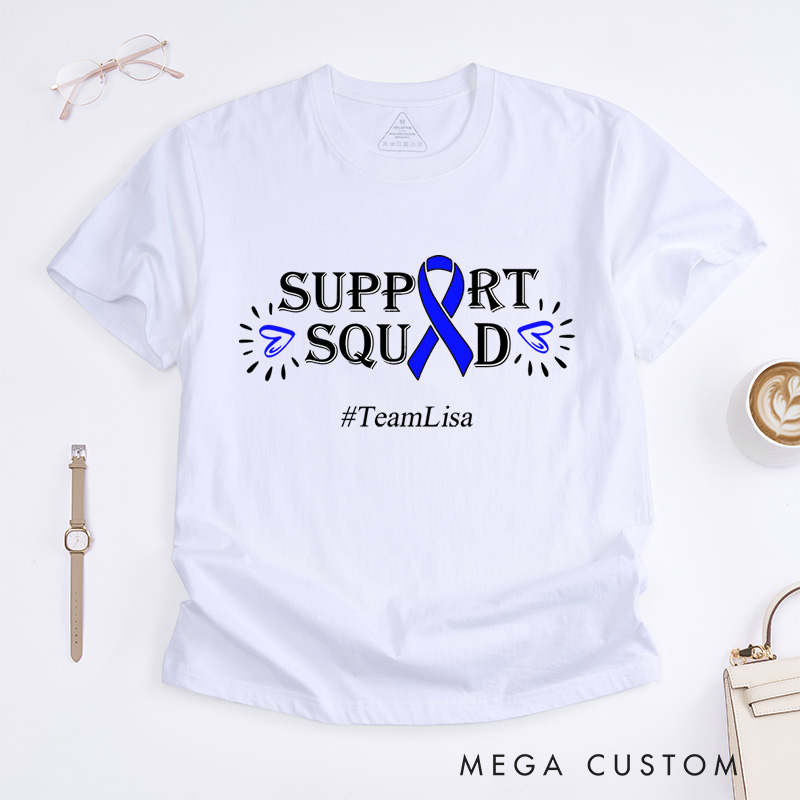 Personalized Colon Cancer Support Squad And Warrior Dark Blue Ribbon T-Shirt