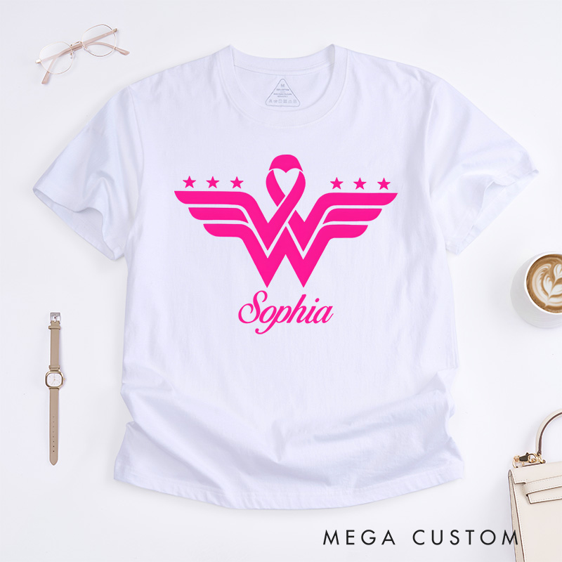 Personalized Pink Ribbon Wings Breast Cancer Awareness Empowerment Design T-shirt