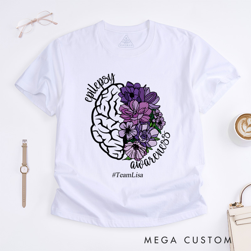 Personalized Epilepsy Awareness Neurodiversity Epilepsy Purple Ribbon T-Shirt