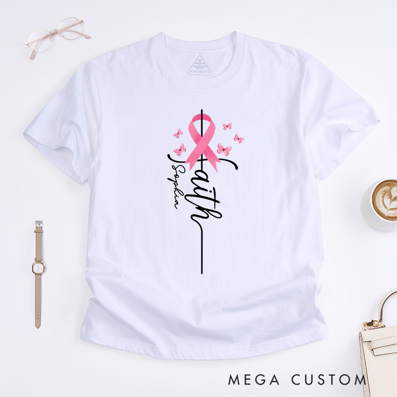 Personalized Faith Hope Love Pink Ribbon Breast Cancer Awareness Inspirational T-shirt