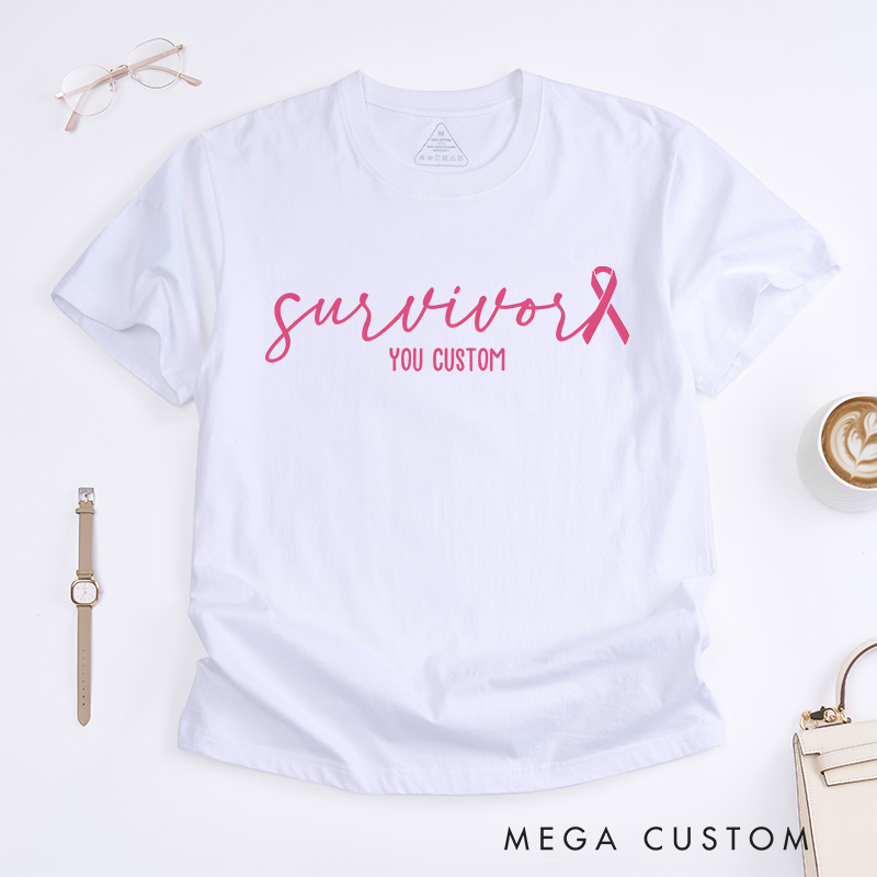 Personalized Survivor Pink Ribbon Customizable Design Supporting Strength and Hope T-shirt