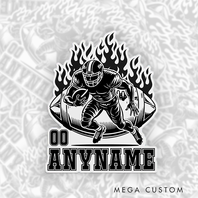Personalized American Football Sticker – Customize with Player Name and Number for Fans