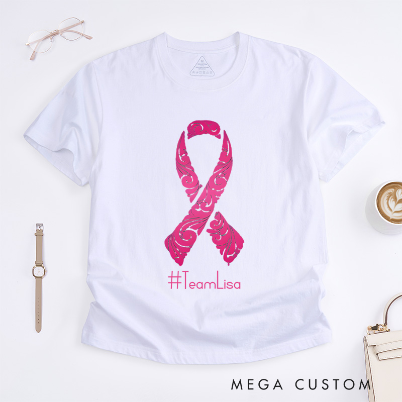 Personalized Breast Cancer Support  Awareness Fighter Pink Ribbon T-Shirt