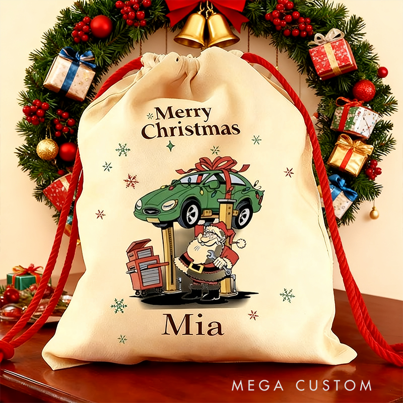 Personalized Racing Car Gift Sack Custom Name Gift Bag Unique Christmas Bag