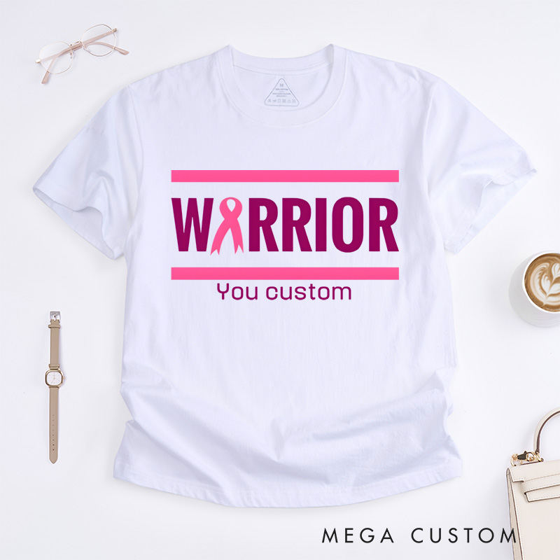 Personalized Warrior Bold Pink Ribbon Design Supporting Strength and Breast Cancer Awareness T-shirt