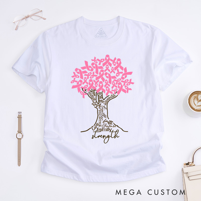 Personalized Pink Ribbon Breast Cancer Tree T-Shirt Breast Cancer Motivational Gift