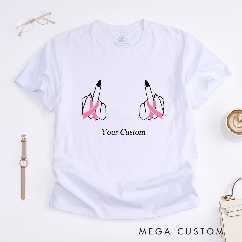 Personalized Pink Ribbon Hand Gesture Breast Cancer Awareness T-Shirt  