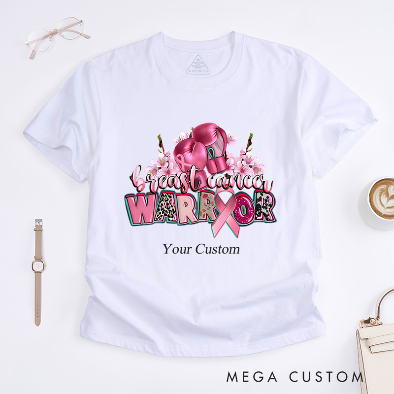 Personalized Breast Cancer Warrior Floral Ribbon Awareness Support T-Shirt  
