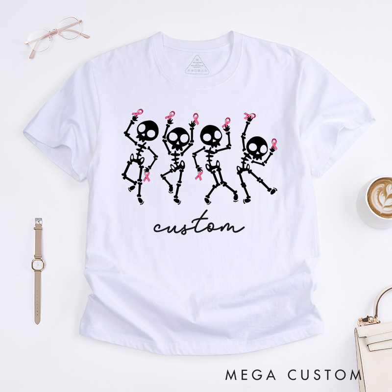 Personalized Dancing Skeletons Breast Cancer Halloween T-Shirt Breast Cancer Survivor Gift