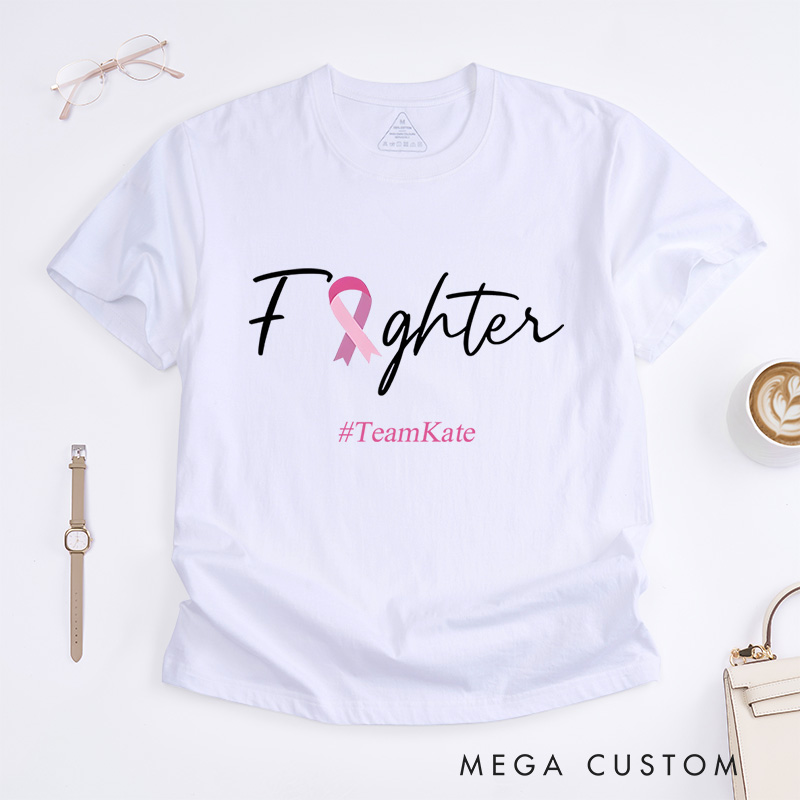 Personalized Fighter Pink Ribbon Breast Cancer Awareness Inspirational Empowerment T-Shirt  