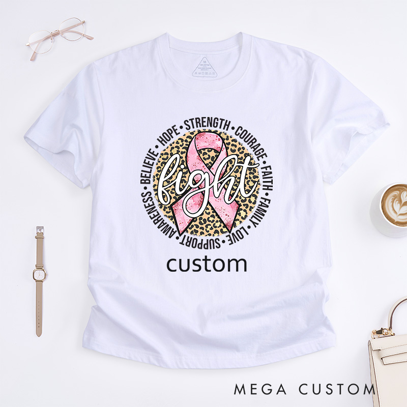 Personalized Pink Leopard Cancer Ribbon T-Shirt Fight Breast Cancer Gift