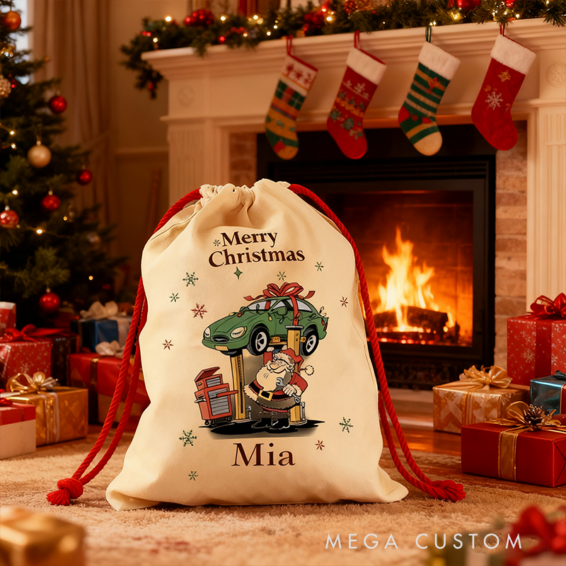 Personalized Racing Car Gift Sack Custom Name Gift Bag Unique Christmas Bag