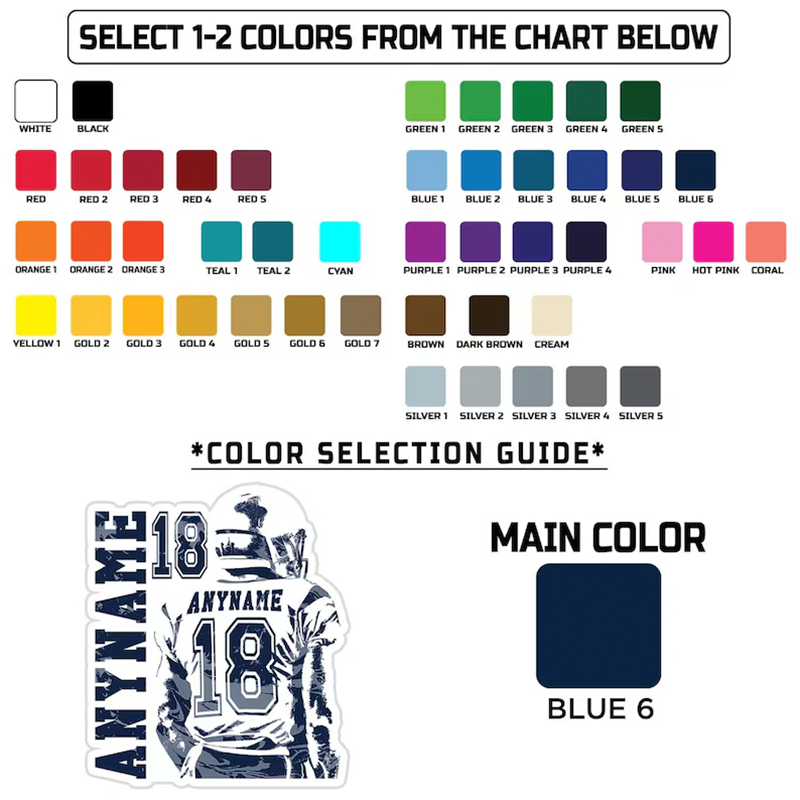 Personalized American Football Sticker with Custom Player Name and Jersey Number