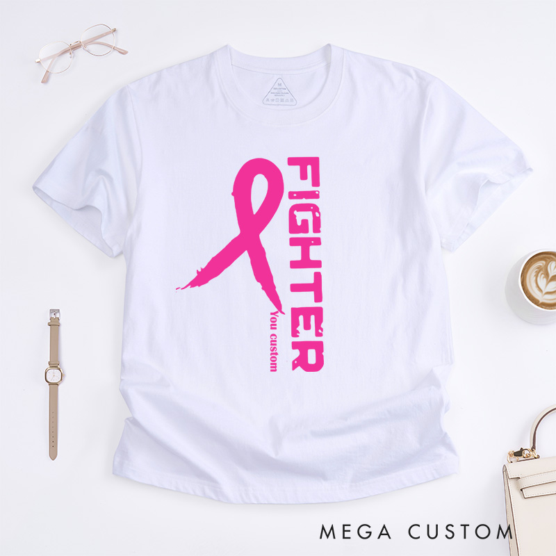 Personalized Fighter Vertical Pink Ribbon Breast CancerSupporting Strength and Awareness T-shirt