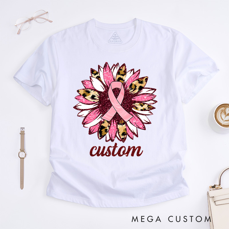 Personalized Pink Ribbon Floral Breast Cancer Awareness T-Shirt Cancer Warrior Gift