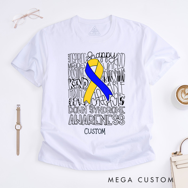 Personalized Down Syndrome Awareness Ribbon Support Inclusion Advocacy T-shirt