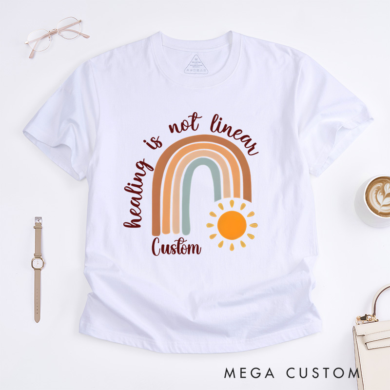 Personalized Healing Is Not Linear Rainbow Sun Mental Health Recovery Journey T-shirt
