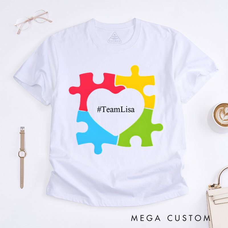 Personalized Autism Awareness Puzzle Heart Celebrate Neurodiversity Support T-Shirt  