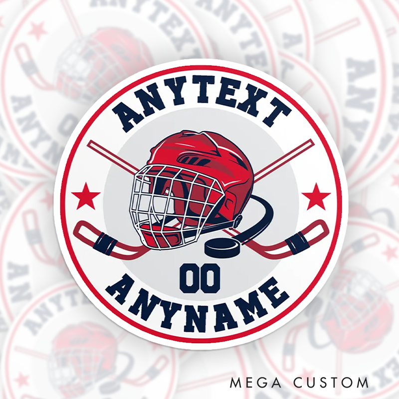 Personalized Round Hockey Sticker with Custom Name and Number 