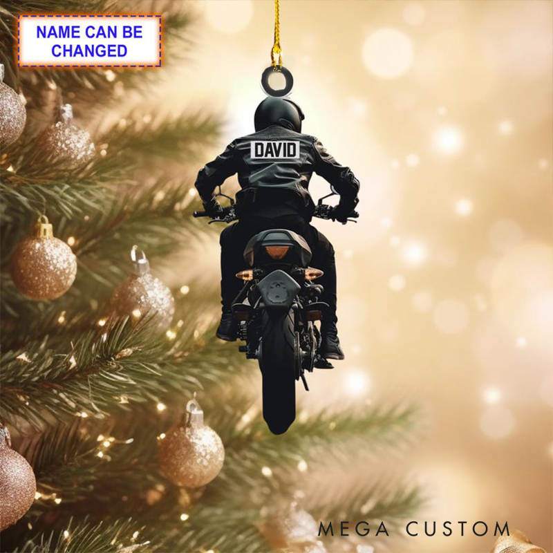 Personalized Motorcycle Rider Christmas Ornament Custom 2D Acrylic Ornament with Name Gift for Motor Lovers