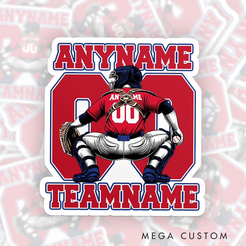 Personalized Catcher Baseball Sticker with Custom Name and Team Name  