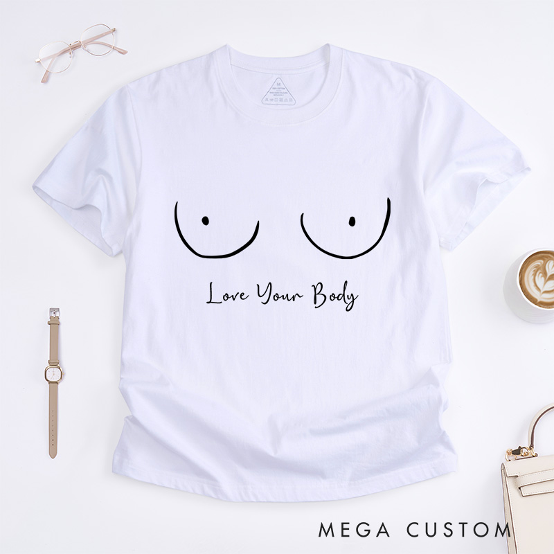 Personalized Cartoon Draw Boobs T-Shirt Wife Mom Fighter Cancer Gift