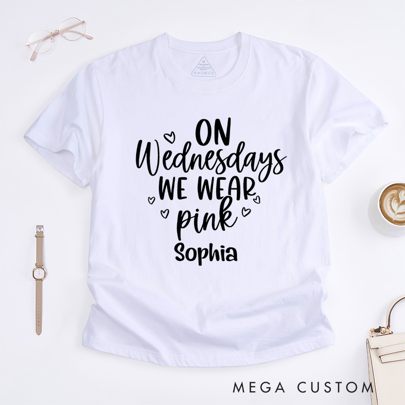 Personalized On Wednesdays We Wear Pink Breast Cancer Awareness T-shirt Support Gift