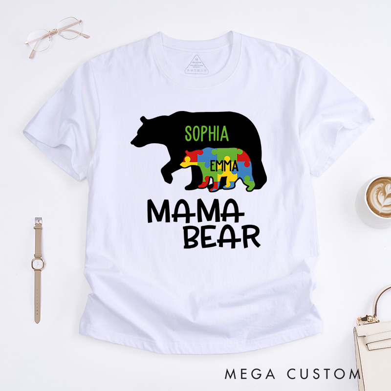 Personalized Mama Bear Autism Awareness Family Love and Support Theme T-shirt Autism Awareness Gift
