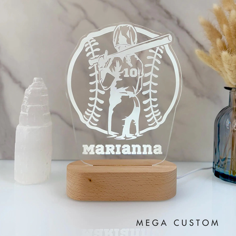 Personalized Baseball Girl LED Night Light with Custom Player Name and Number