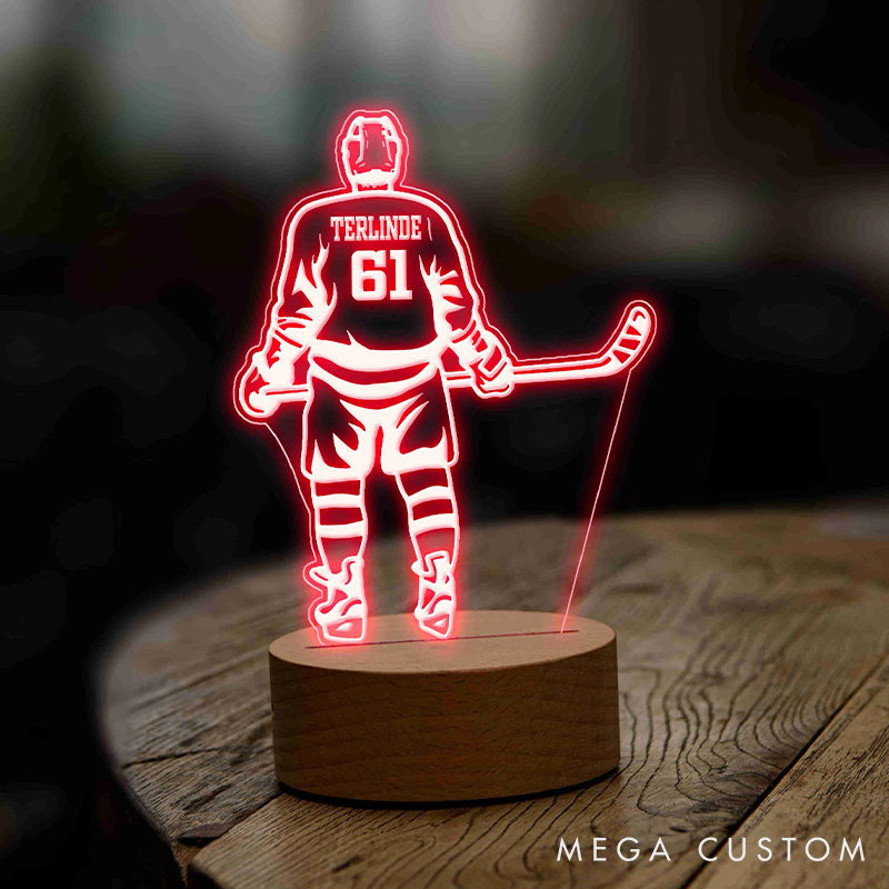 Personalized Ice Hockey LED Night Light with Custom Player Name and Number on the Back
