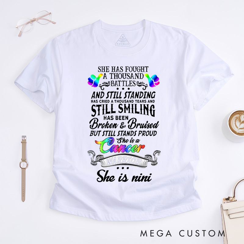 Personalized Lgbt She Has Fought a Thousand Battles Breast Cancer Warrior T-Shirt Cancer Survivor Gift