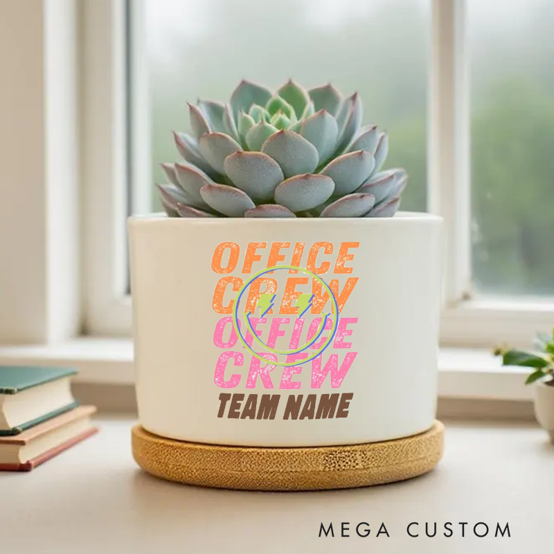 Personalized Office Crew Planter with Gradient Text and Circle Design Gift for Office Worker Coworker