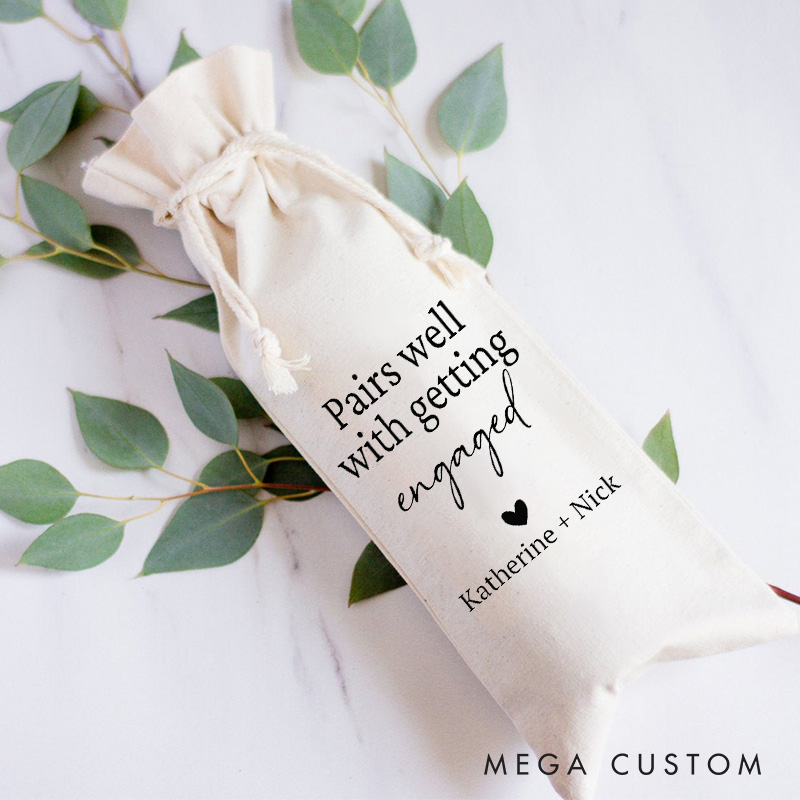 Personalized Pairs Well With Getting Engaged Couple Engagement Wine Bottle Bags